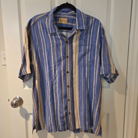Tommy Bahama Other - Tommy Bahama Silk Striped Button Down Shirt Short Sleeved Blue Yellow L